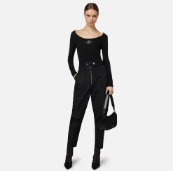 Elisabetta Franchi Trousers And Shorts|Technical nylon boyfriend trousers with logoed elastic