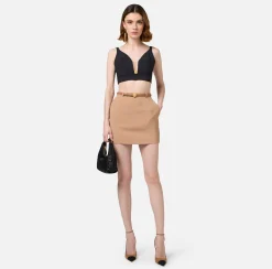 Elisabetta Franchi Top And T-Shirts|Top in double layer crêpe with logo plaque Black