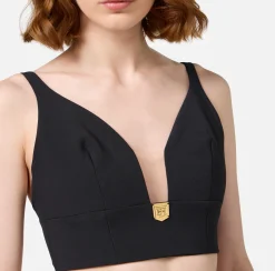 Elisabetta Franchi Top And T-Shirts|Top in double layer crêpe with logo plaque Black