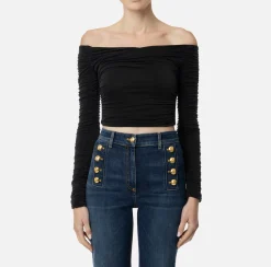 Elisabetta Franchi Top And T-Shirts|Top in draped cupro jersey fabric Black