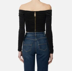 Elisabetta Franchi Top And T-Shirts|Top in draped cupro jersey fabric Black