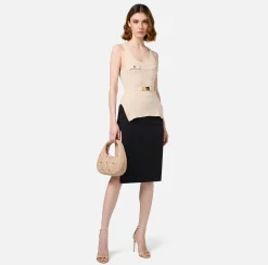Elisabetta Franchi Top And T-Shirts|Top in narrow-ribbed viscose and silk fabric with logo embroidery Latex