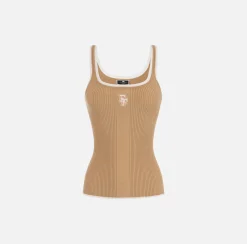 Elisabetta Franchi Top And T-Shirts|Top in viscose fabric with college-style logo Camel/Butter