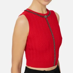 Elisabetta Franchi Top And T-Shirts|Top in viscose fabric with chain RedPassion