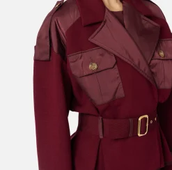 Elisabetta Franchi Jackets And Trench Coats|Trench coat in viscose with voile fabric inserts RougeNoir