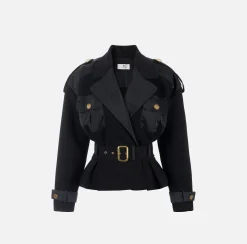 Elisabetta Franchi Jackets And Trench Coats|Trench coat in viscose with voile fabric inserts Black