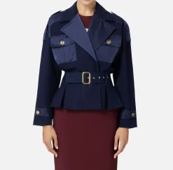 Elisabetta Franchi Jackets And Trench Coats|Trench coat in viscose with voile fabric inserts Navy