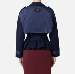 Elisabetta Franchi Jackets And Trench Coats|Trench coat in viscose with voile fabric inserts Navy