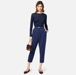 Elisabetta Franchi Trousers And Shorts|Trousers in crêpe fabric with belt and embroidery Navy