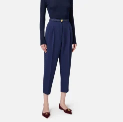 Elisabetta Franchi Trousers And Shorts|Trousers in crêpe fabric with belt and embroidery Navy