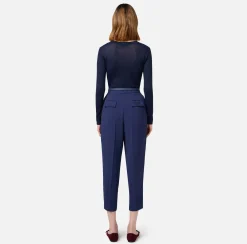 Elisabetta Franchi Trousers And Shorts|Trousers in crêpe fabric with belt and embroidery Navy