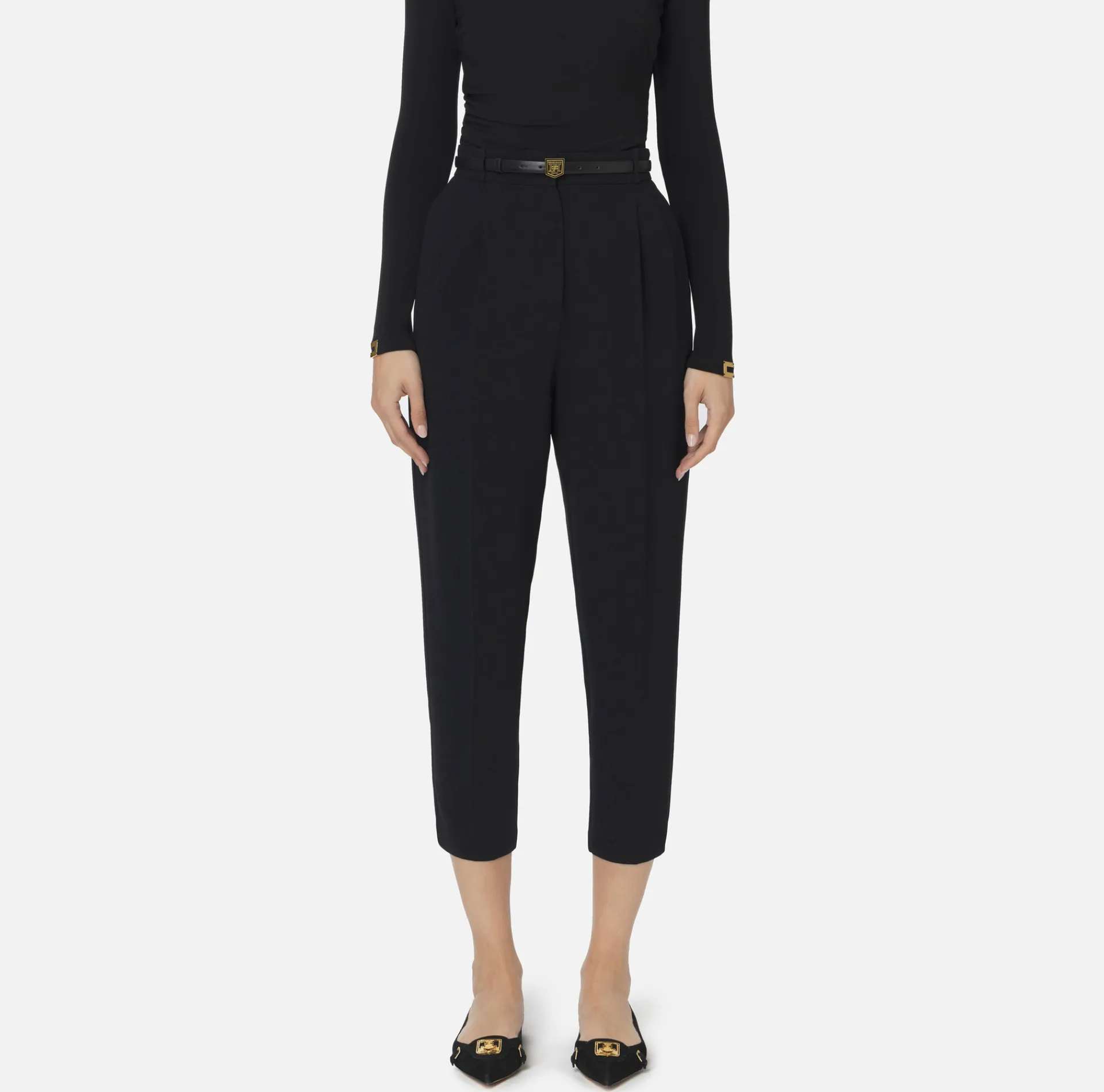 Elisabetta Franchi Trousers And Shorts|Trousers in crêpe fabric with belt and embroidery Black