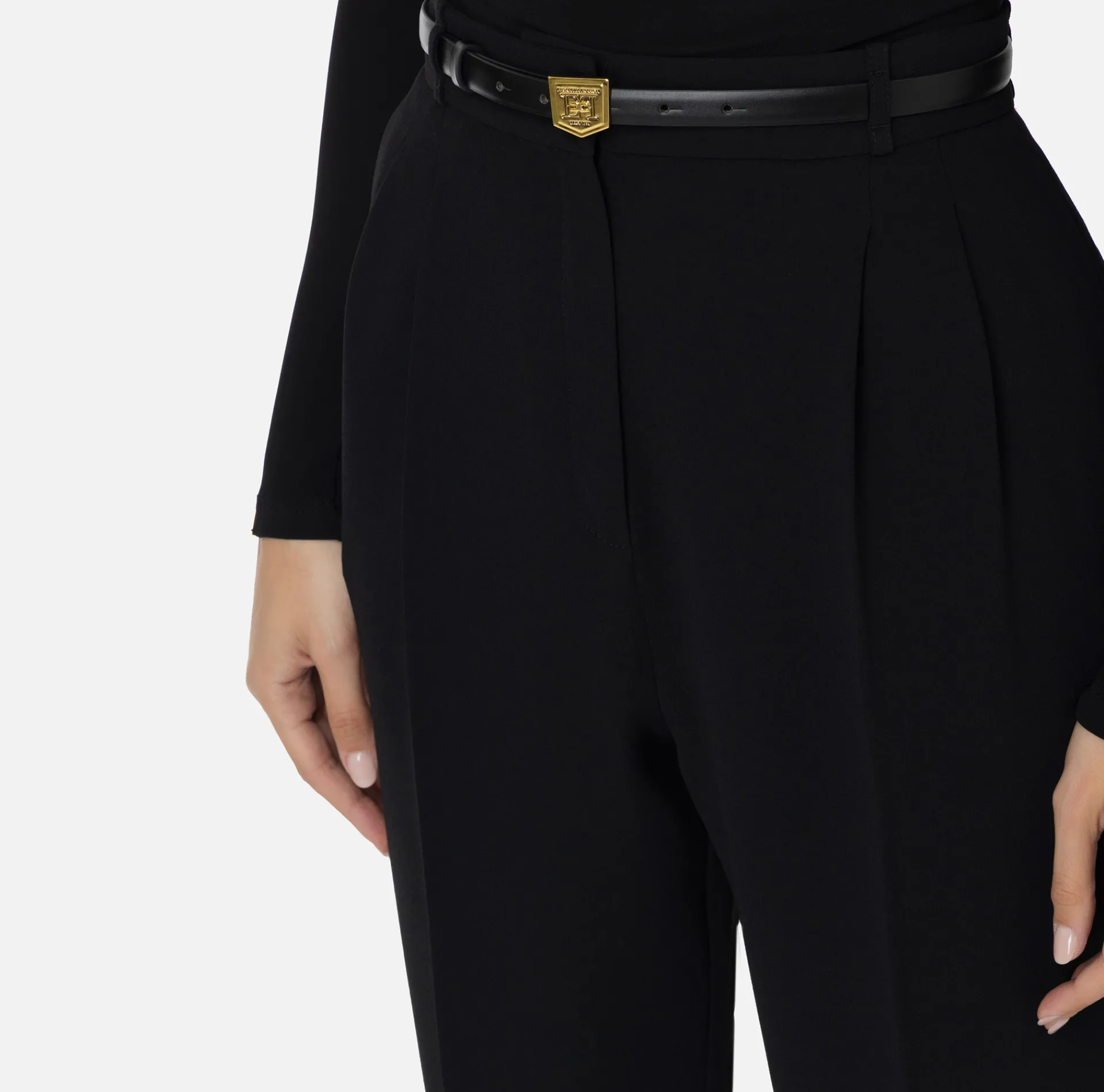 Elisabetta Franchi Trousers And Shorts|Trousers in crêpe fabric with belt and embroidery Black