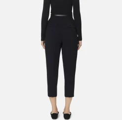 Elisabetta Franchi Trousers And Shorts|Trousers in crêpe fabric with belt and embroidery Black