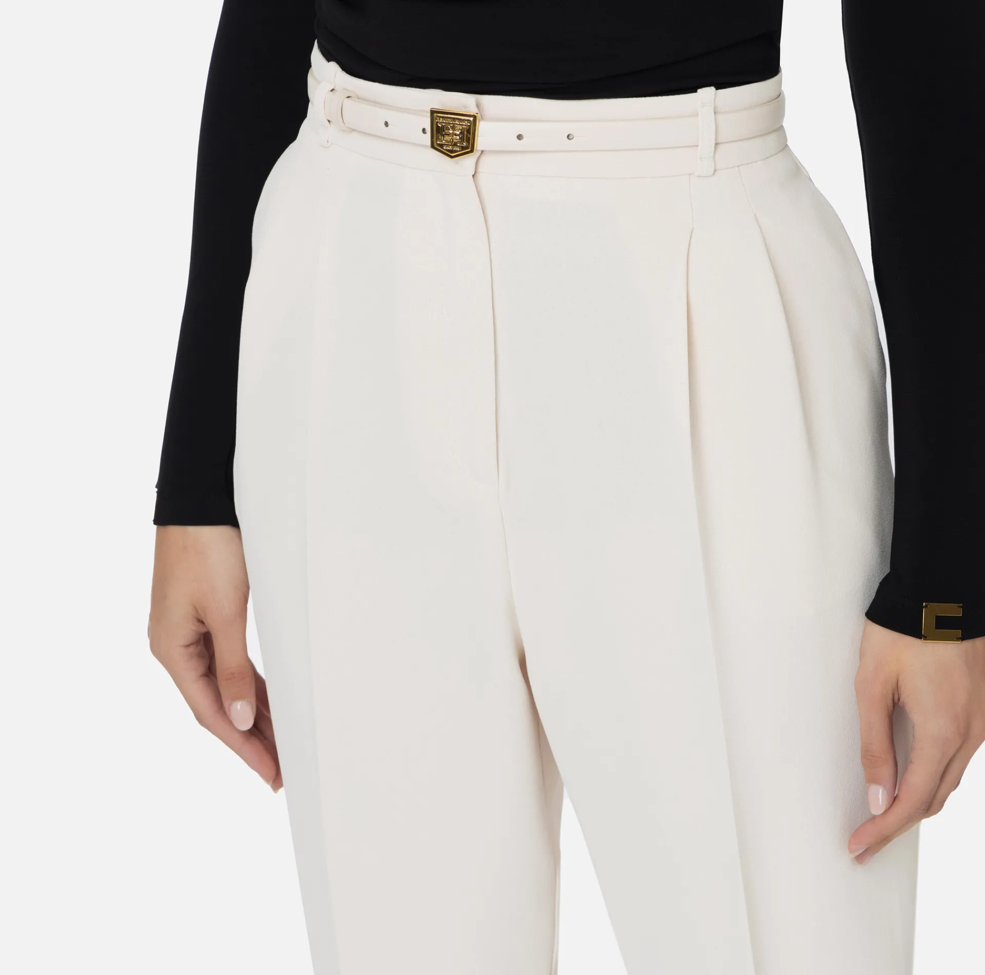 Elisabetta Franchi Trousers And Shorts|Trousers in crêpe fabric with belt and embroidery Butter