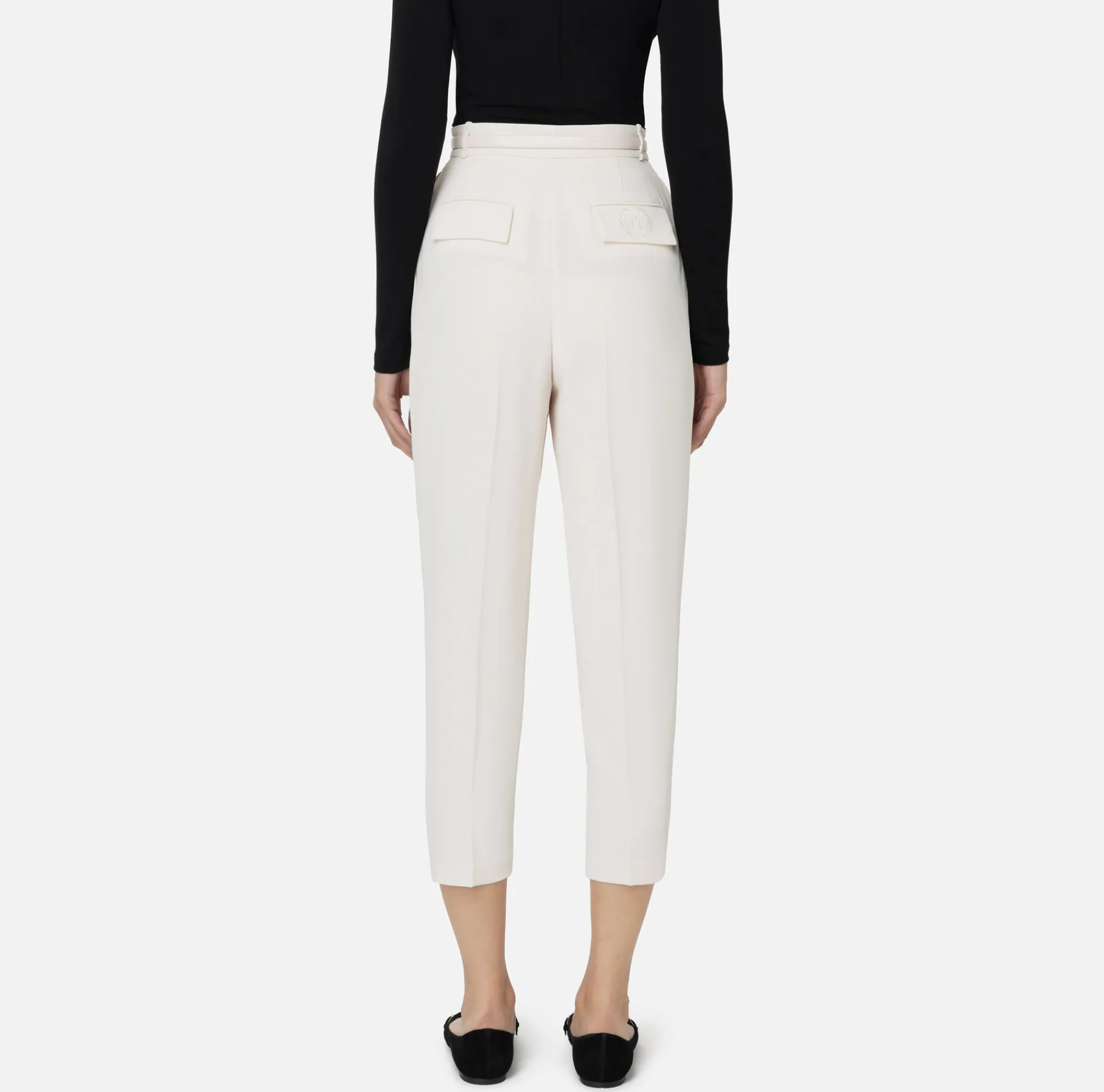 Elisabetta Franchi Trousers And Shorts|Trousers in crêpe fabric with belt and embroidery Butter