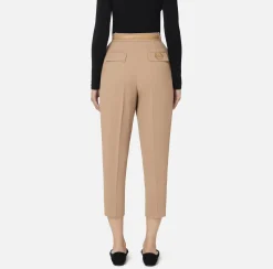 Elisabetta Franchi Trousers And Shorts|Trousers in crêpe fabric with belt and embroidery Camel