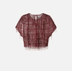 Elisabetta Franchi Top And T-Shirts|Tulle boxy top embroidered with sequins RougeNoir