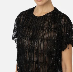 Elisabetta Franchi Top And T-Shirts|Tulle boxy top embroidered with sequins Black
