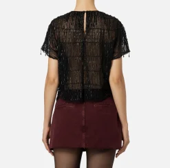 Elisabetta Franchi Top And T-Shirts|Tulle boxy top embroidered with sequins Black