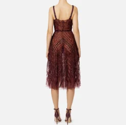 Elisabetta Franchi Red Carpet Dresses|Midi Dresses|Tulle midi dress with chevron pattern sequin embroidery RougeNoir