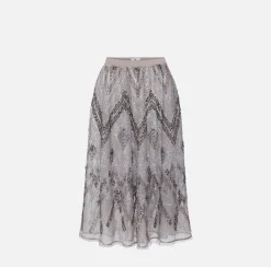 Elisabetta Franchi Skirts|Tulle midi skirt with chevron pattern sequin embroidery Steel
