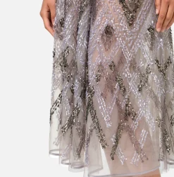 Elisabetta Franchi Skirts|Tulle midi skirt with chevron pattern sequin embroidery Steel