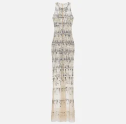 Elisabetta Franchi Red Carpet Dresses|Dresses|Tulle red carpet dress embroidered with pixel pattern sequins Steel