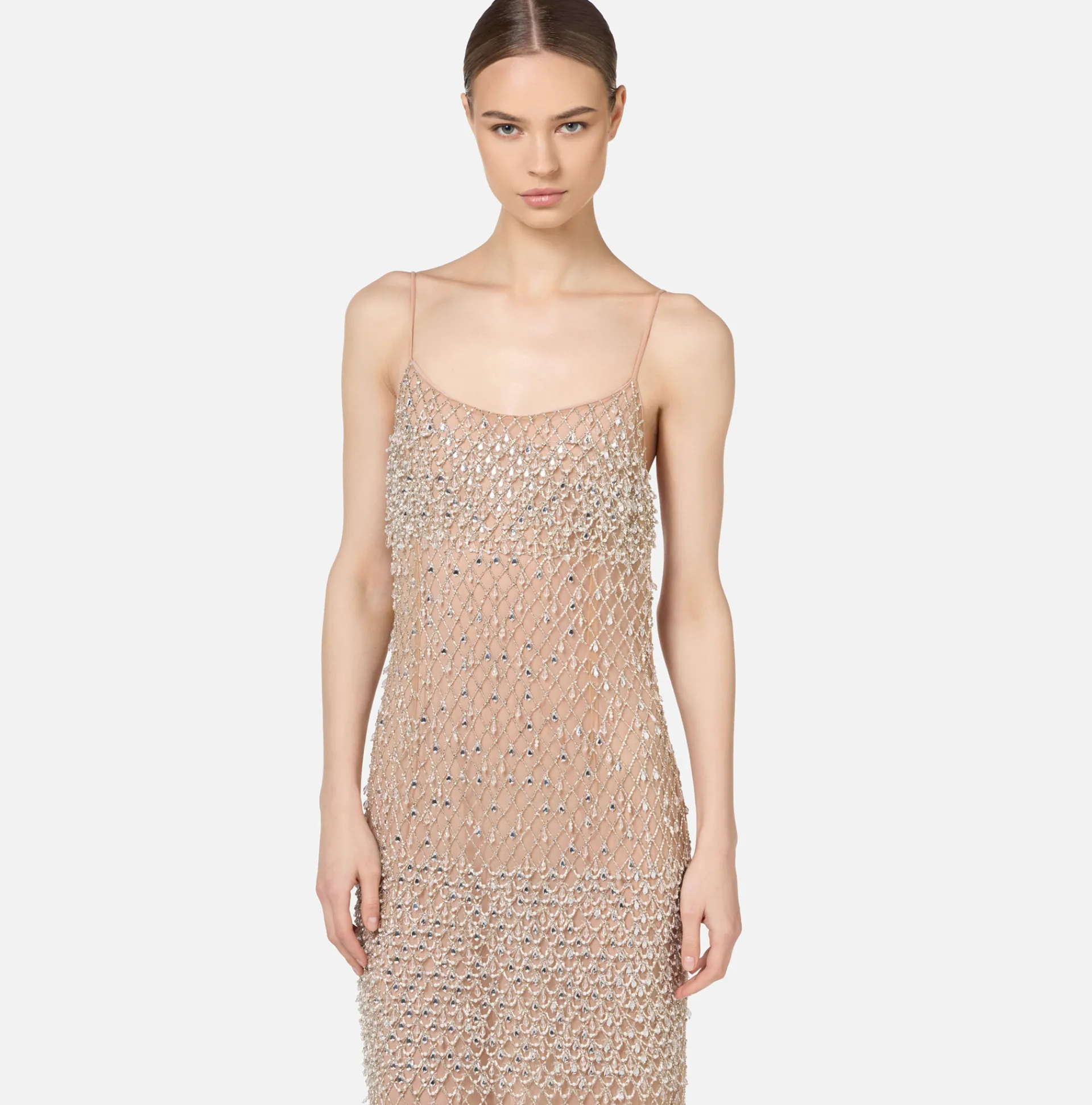 Elisabetta Franchi Red Carpet Dresses|Red Carpet|Tulle red carpet dress embroidered with diamond pattern sequins Crystal