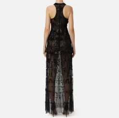 Elisabetta Franchi Red Carpet Dresses|Dresses|Tulle red carpet dress embroidered with pixel pattern sequins Black