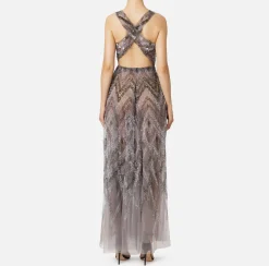 Elisabetta Franchi Red Carpet Dresses|Red Carpet|Tulle red carpet dress with chevron pattern sequin embroidery Steel