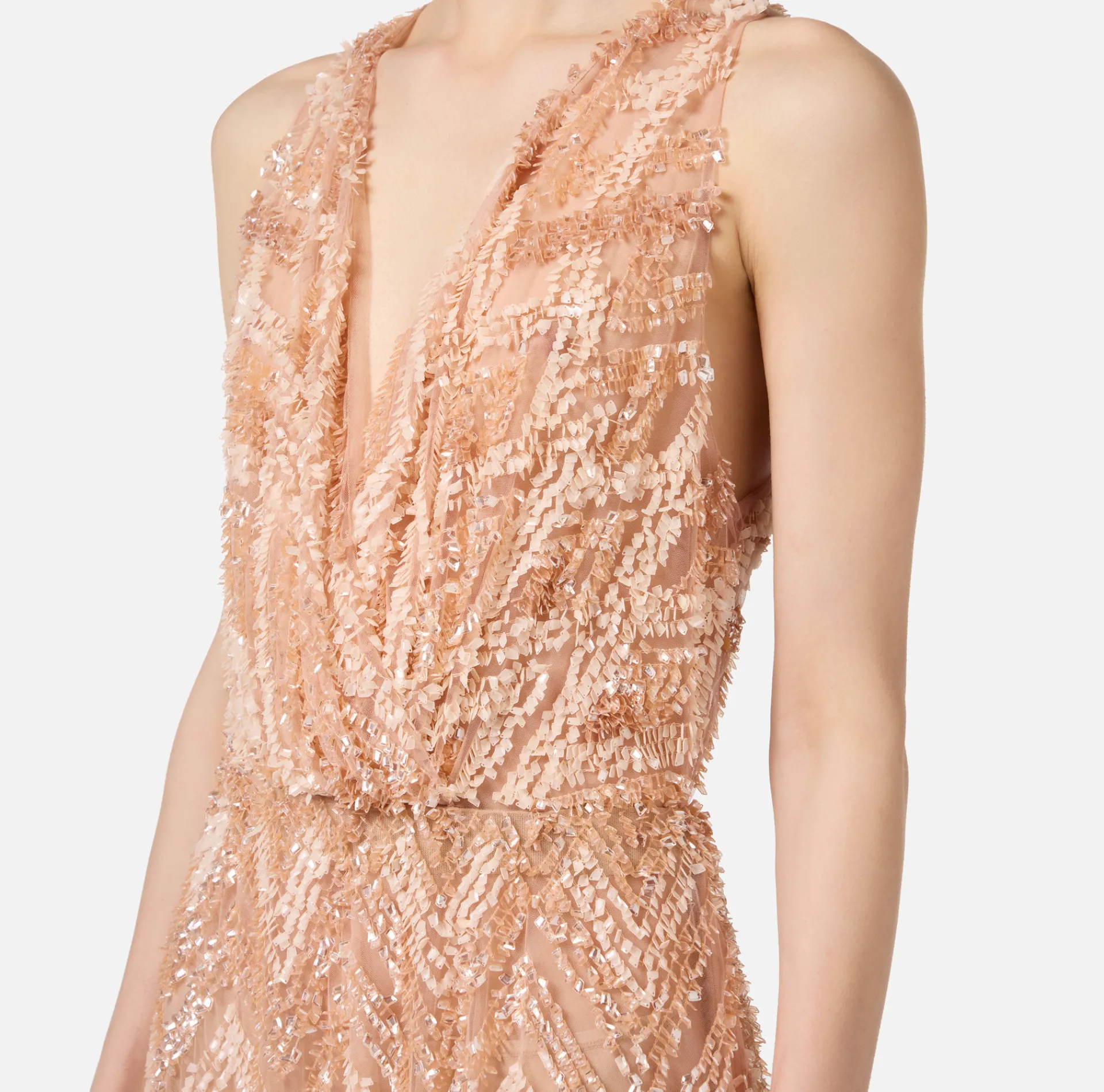 Elisabetta Franchi Red Carpet Dresses|Red Carpet|Tulle red carpet dress with chevron pattern sequin embroidery DustyPink
