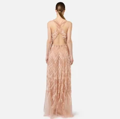 Elisabetta Franchi Red Carpet Dresses|Red Carpet|Tulle red carpet dress with chevron pattern sequin embroidery DustyPink