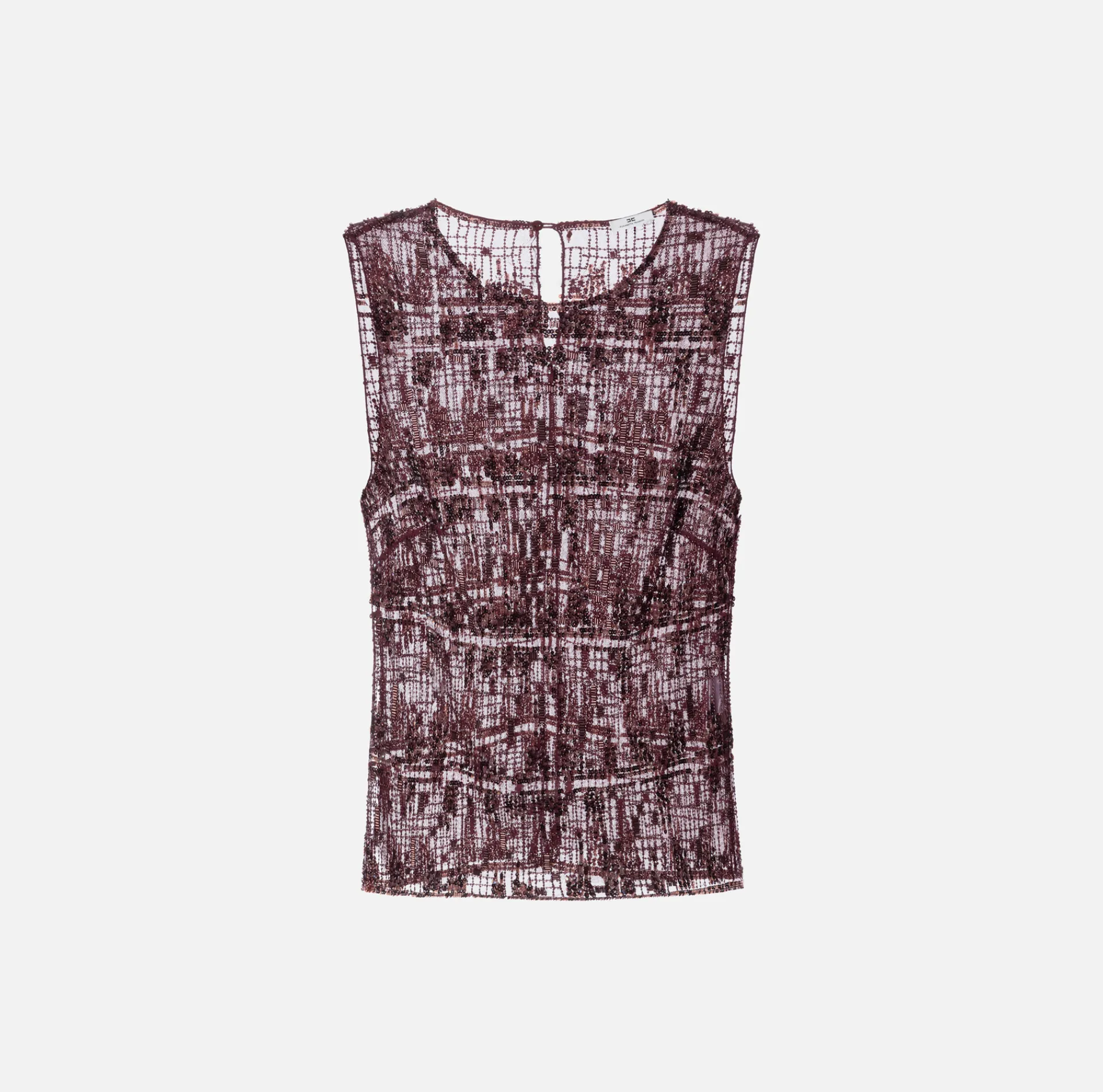 Elisabetta Franchi Top And T-Shirts|Tulle top embroidered with pixel pattern sequins RougeNoir