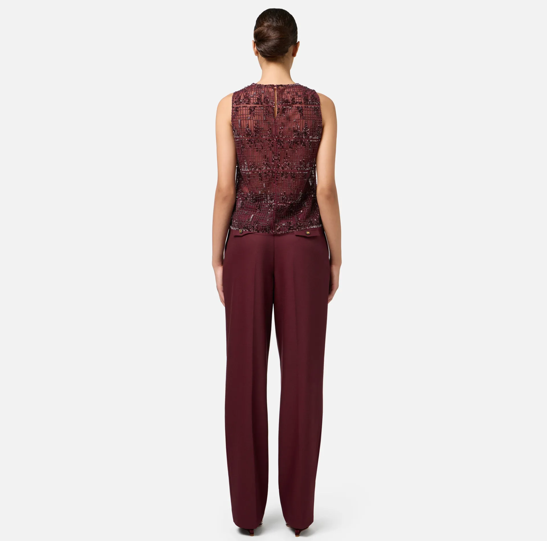 Elisabetta Franchi Top And T-Shirts|Tulle top embroidered with pixel pattern sequins RougeNoir