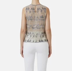Elisabetta Franchi Top And T-Shirts|Tulle top embroidered with pixel pattern sequins Steel