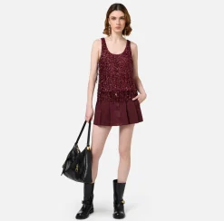 Elisabetta Franchi Top And T-Shirts|Tulle top embroidered with sequin fringes RougeNoir