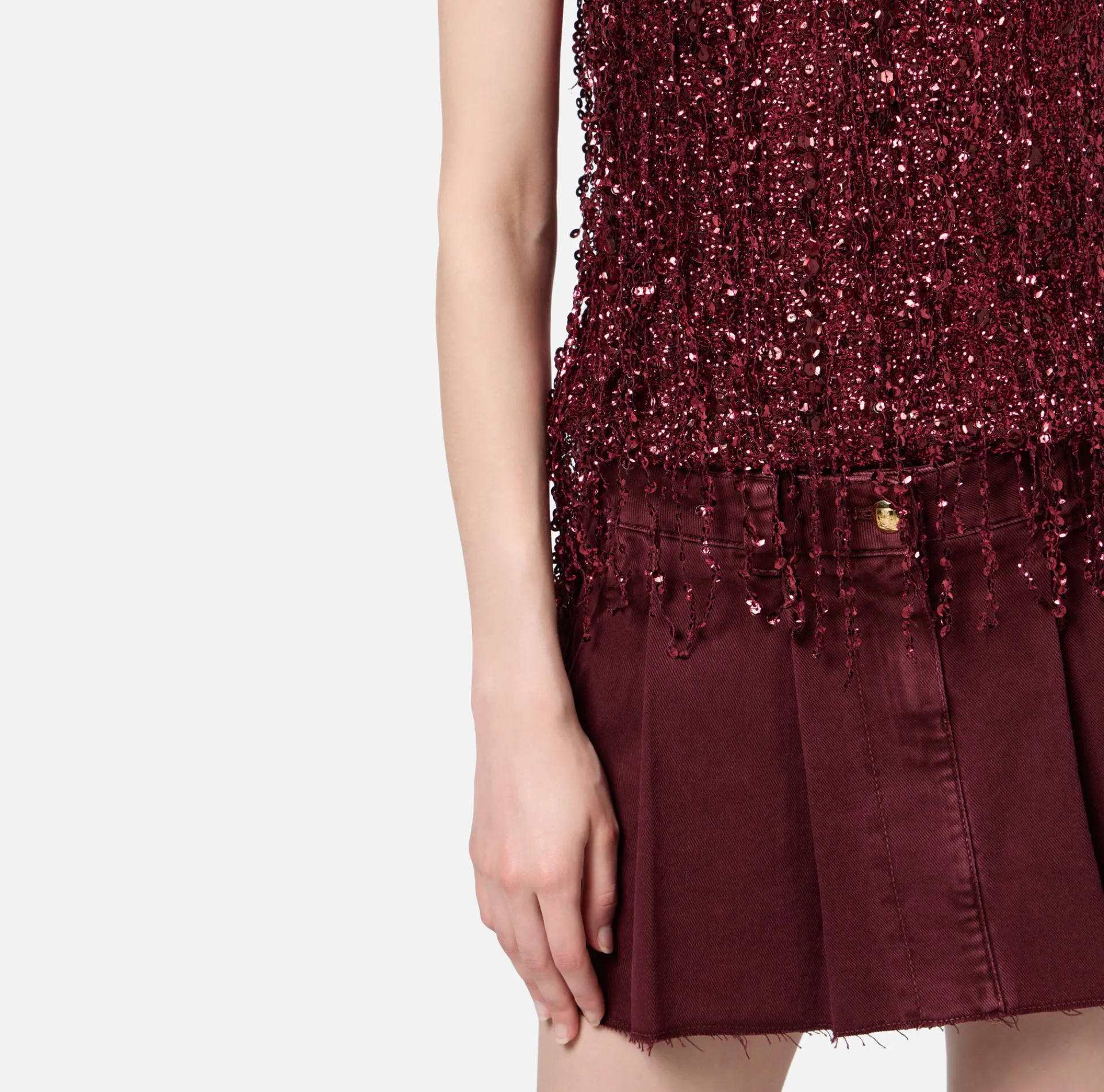 Elisabetta Franchi Top And T-Shirts|Tulle top embroidered with sequin fringes RougeNoir