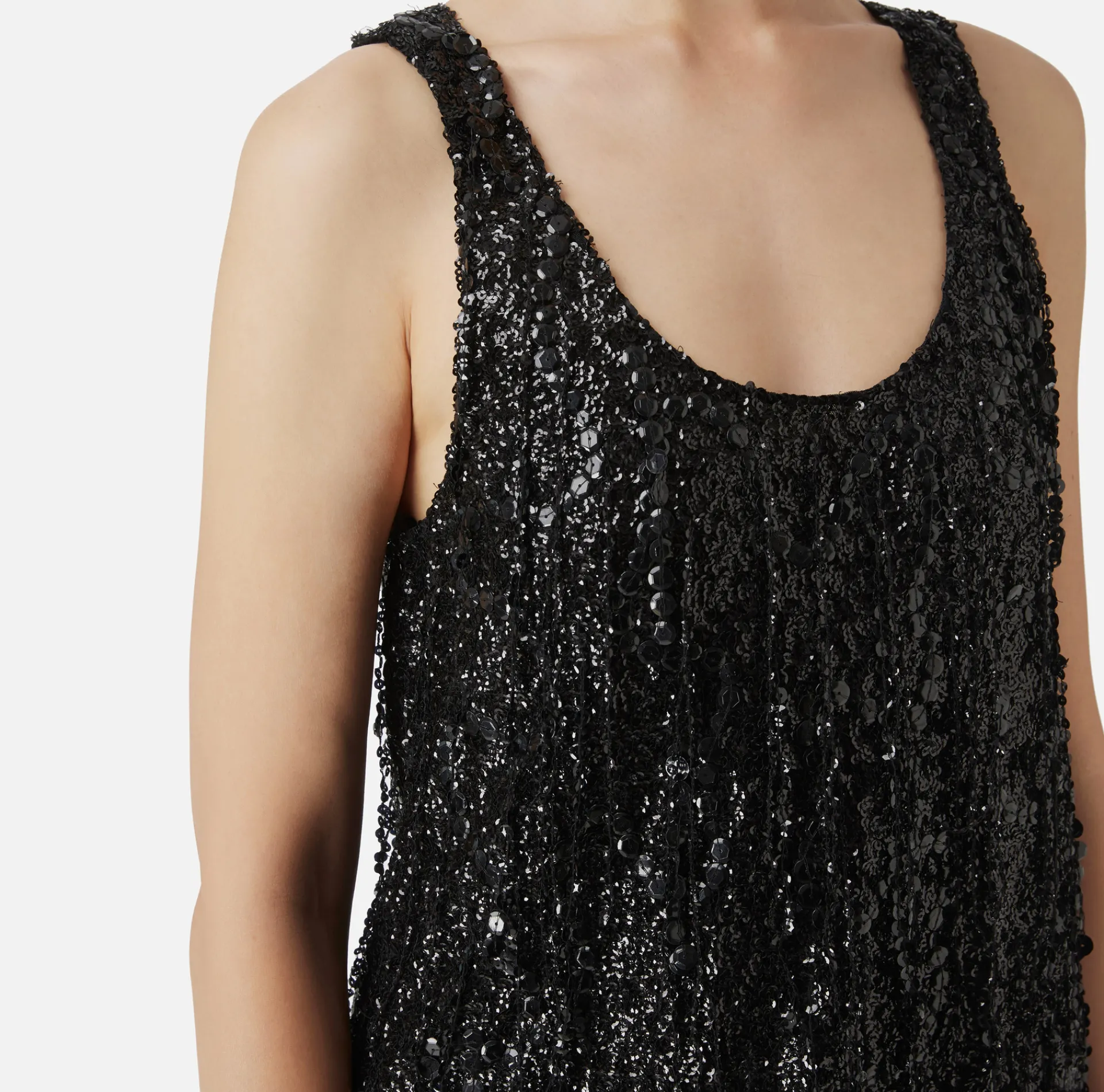 Elisabetta Franchi Top And T-Shirts|Tulle top embroidered with sequin fringes Black