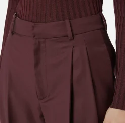 Elisabetta Franchi Trousers And Shorts|Turned-up trousers in cool wool with darts RougeNoir