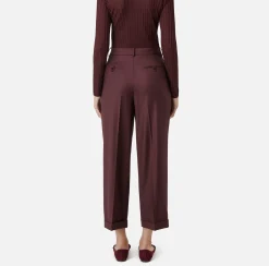 Elisabetta Franchi Trousers And Shorts|Turned-up trousers in cool wool with darts RougeNoir