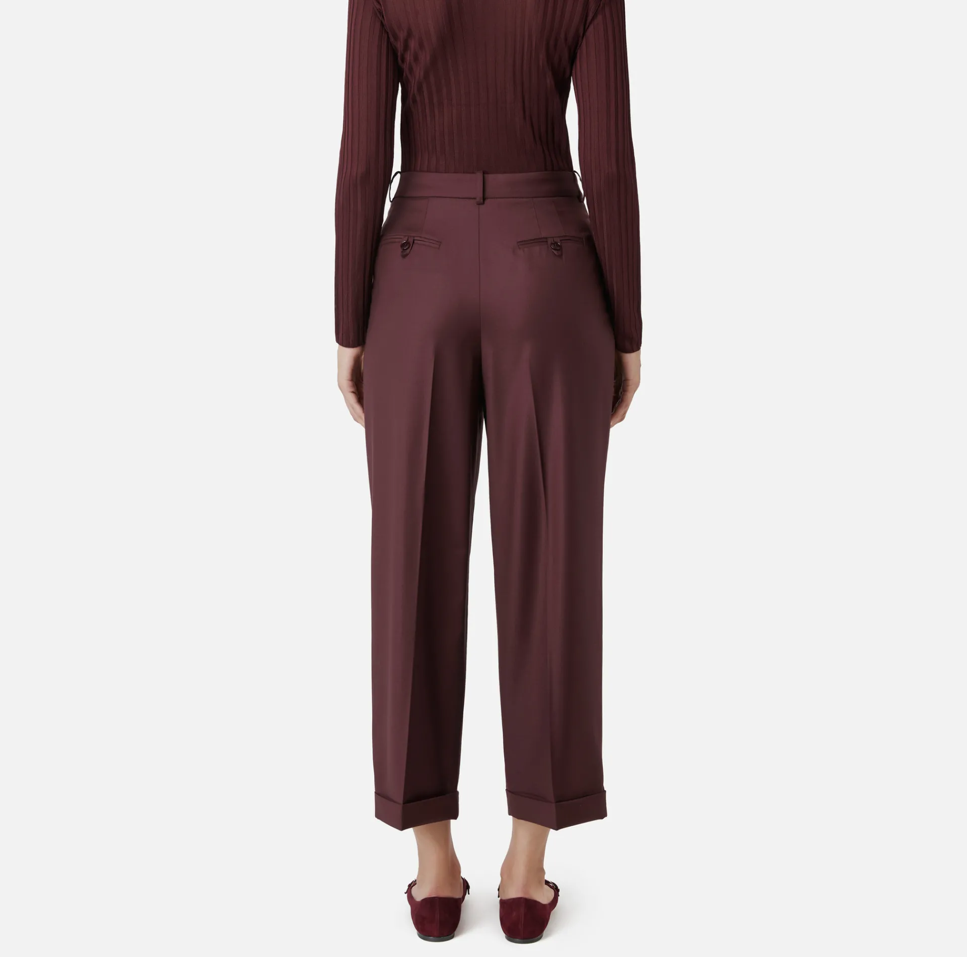 Elisabetta Franchi Trousers And Shorts|Turned-up trousers in cool wool with darts RougeNoir