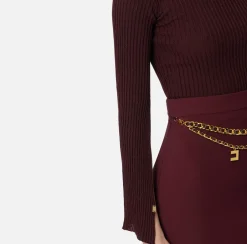 Elisabetta Franchi Knitwear And Sweatshirts|Turtleneck in narrow-ribbed lurex and viscose fabric RougeNoir