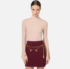 Elisabetta Franchi Knitwear And Sweatshirts|Turtleneck in narrow-ribbed lurex and viscose fabric Nude