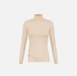 Elisabetta Franchi Knitwear And Sweatshirts|Turtleneck in viscose fabric with buttons on the side Latex