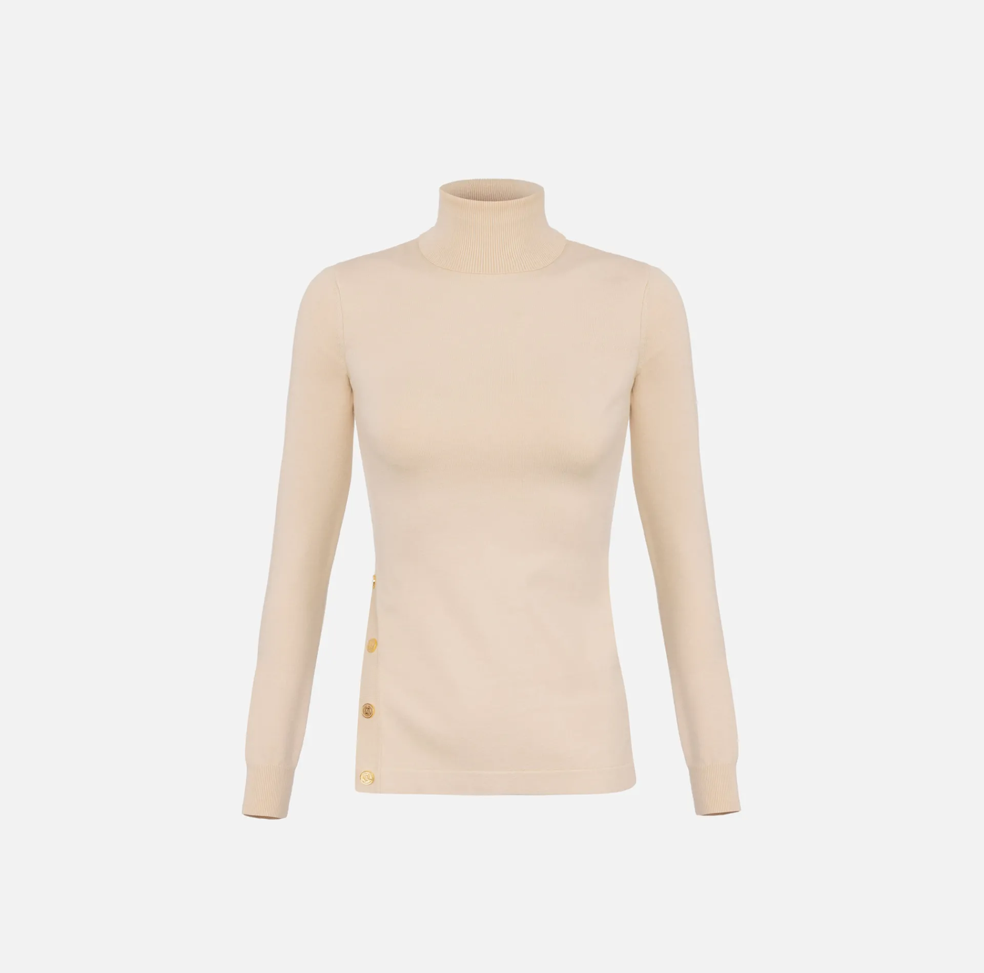 Elisabetta Franchi Knitwear And Sweatshirts|Turtleneck in viscose fabric with buttons on the side Latex