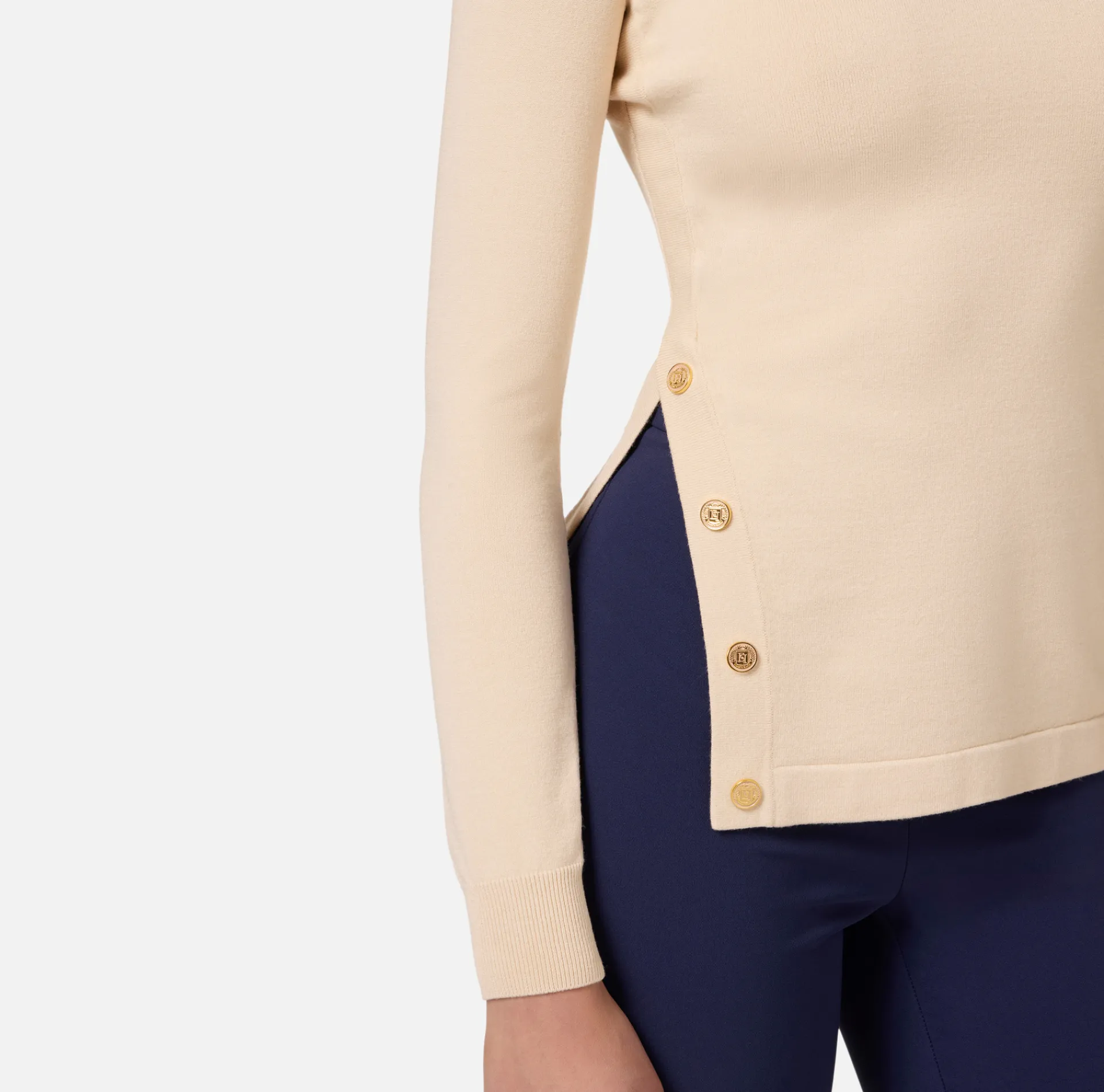 Elisabetta Franchi Knitwear And Sweatshirts|Turtleneck in viscose fabric with buttons on the side Latex