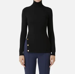 Elisabetta Franchi Knitwear And Sweatshirts|Turtleneck in viscose fabric with buttons on the side Black