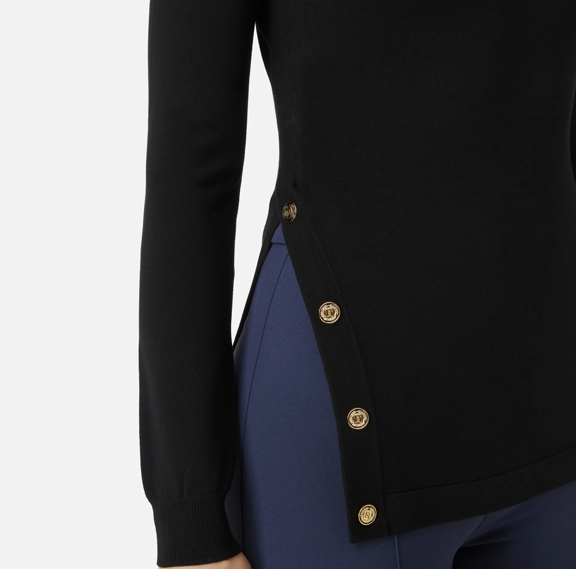 Elisabetta Franchi Knitwear And Sweatshirts|Turtleneck in viscose fabric with buttons on the side Black
