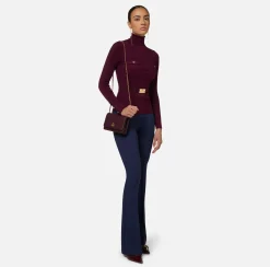 Elisabetta Franchi Knitwear And Sweatshirts|Turtleneck shirt in narrow-ribbed lyocell and silk fabric with logo embroidery RougeNoir